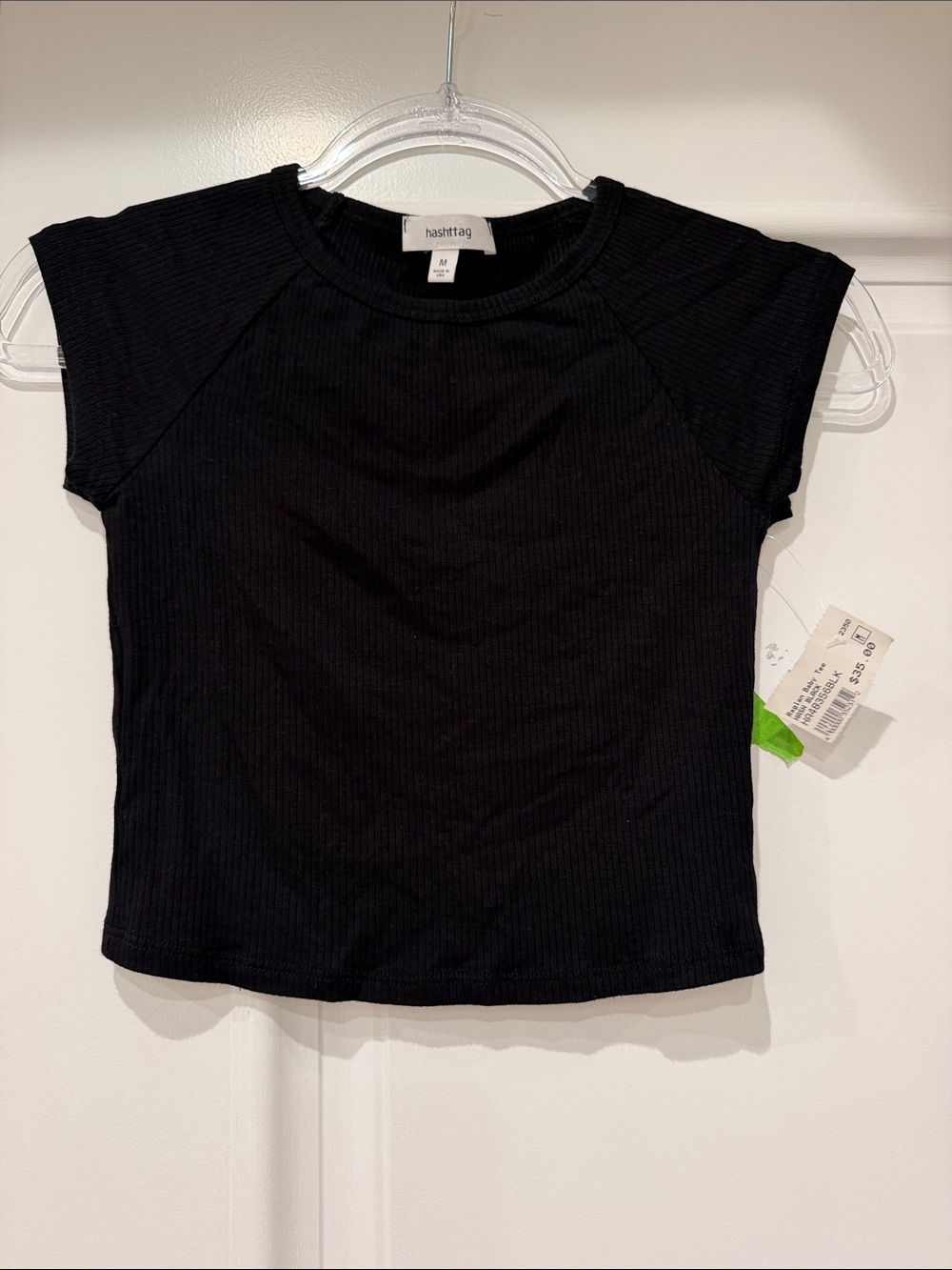 Hashtag Black Ribbed Crop Tee NWT